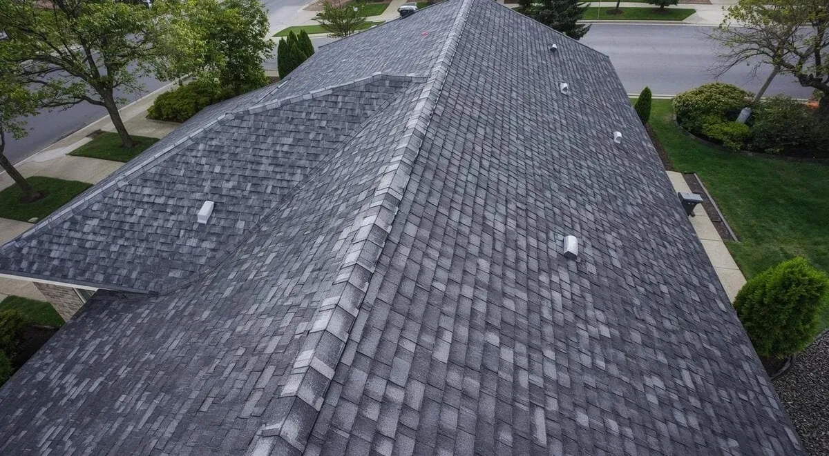 Aerial view of new roof replacement in grand rapids mi