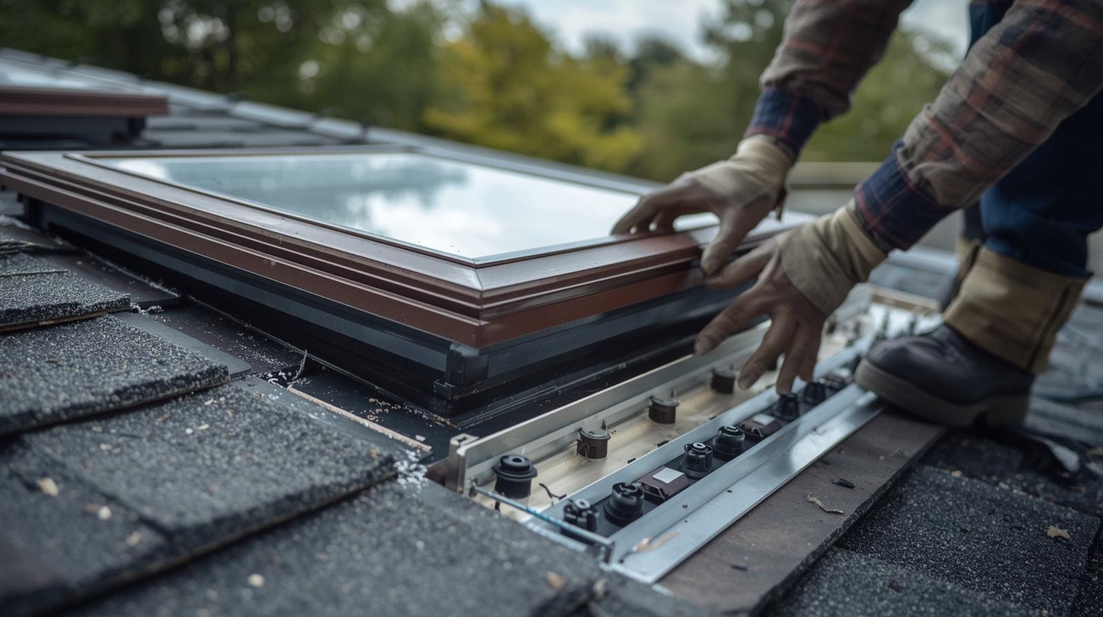 Roofer putting in a skylight on a residential home