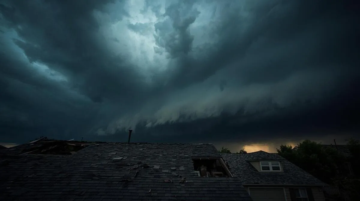 Severe storm moving over a Grand Rapids neighborhood
