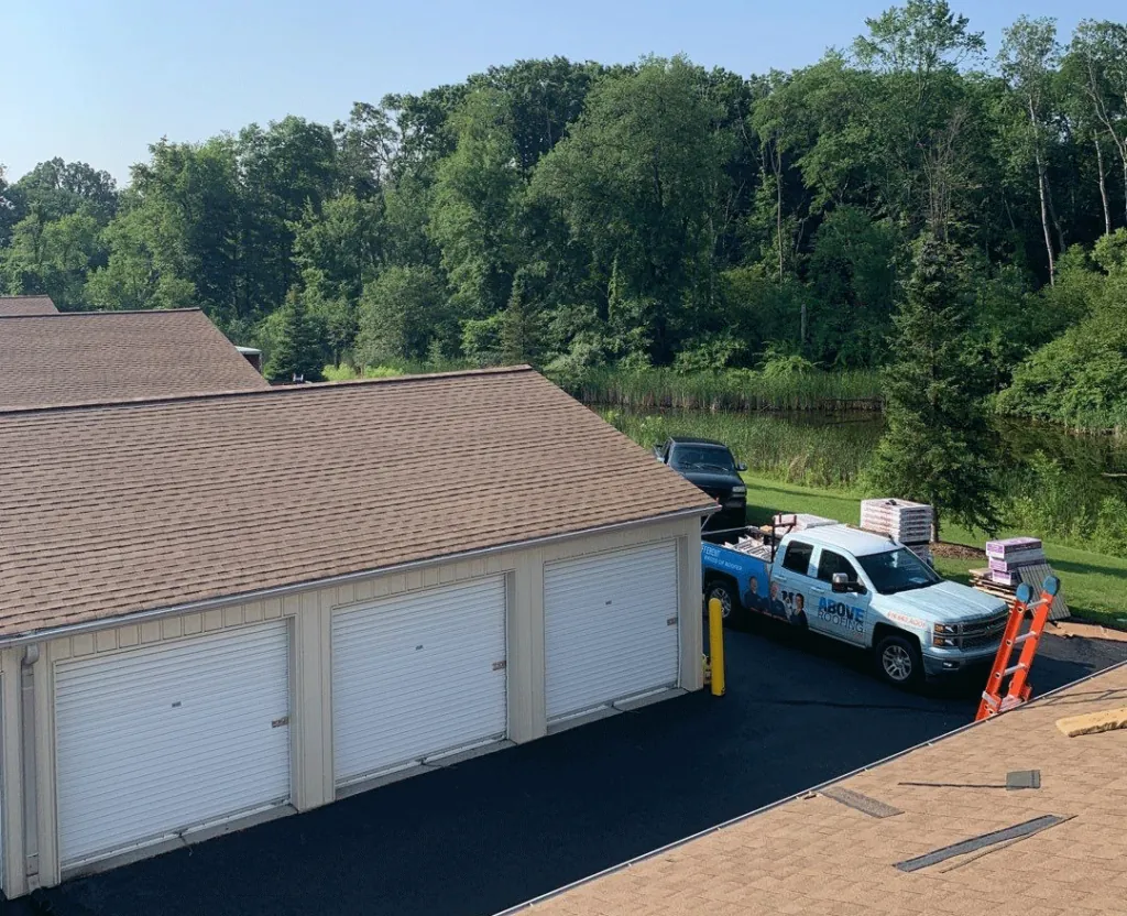 Storage unit roofing project by Above Roofing