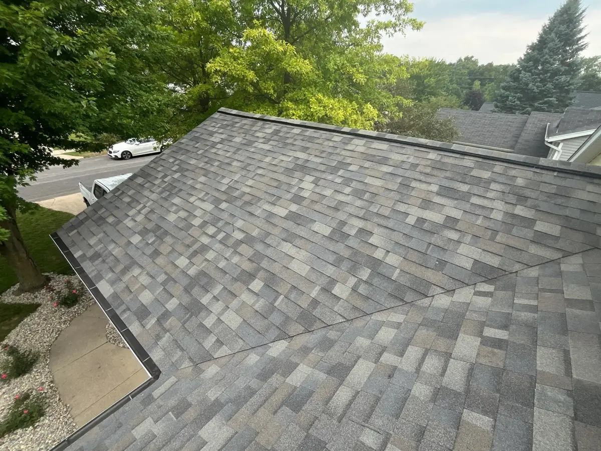 Close-up of new architectural shingles on a hip roof in Kentwood, MI