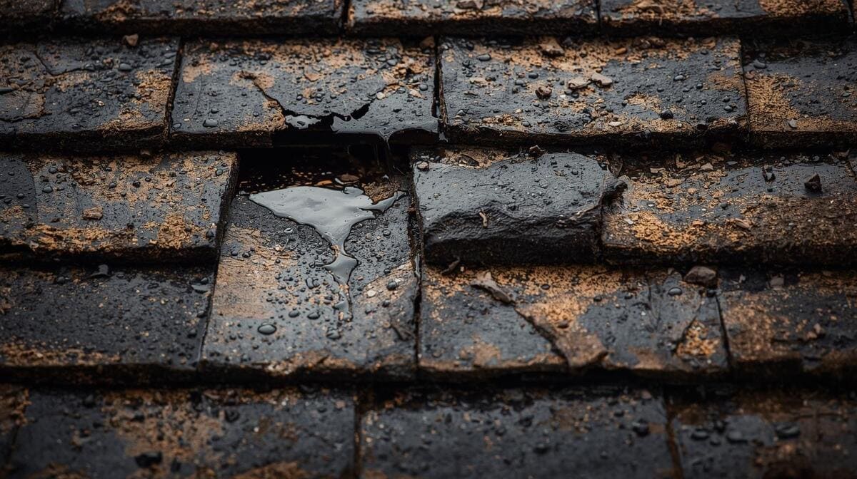 leaky, storm damaged roof close up in grand rapids mi