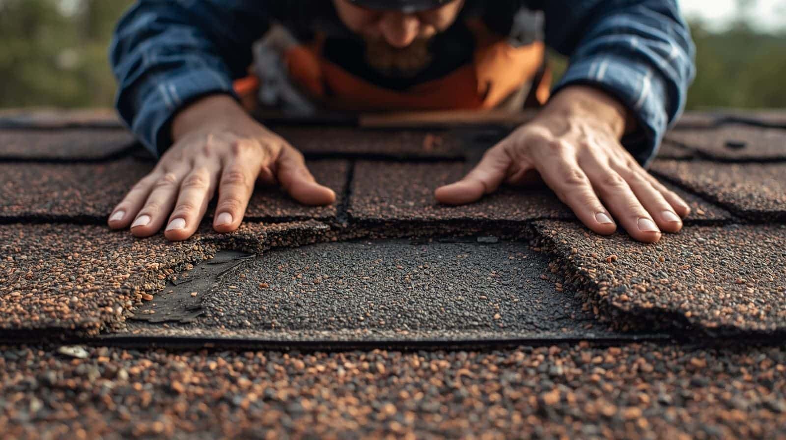Close up of roofer repairing a residential roof